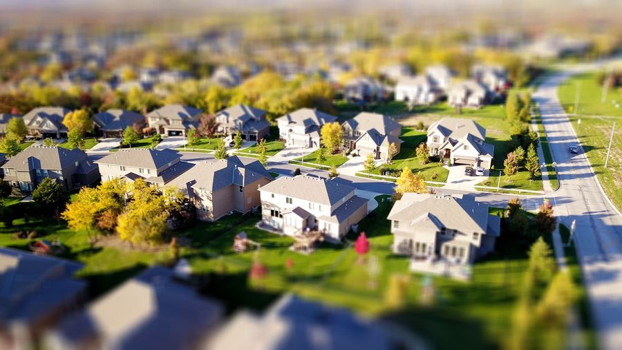 Aerial view of a managed residential community and neighborhood
