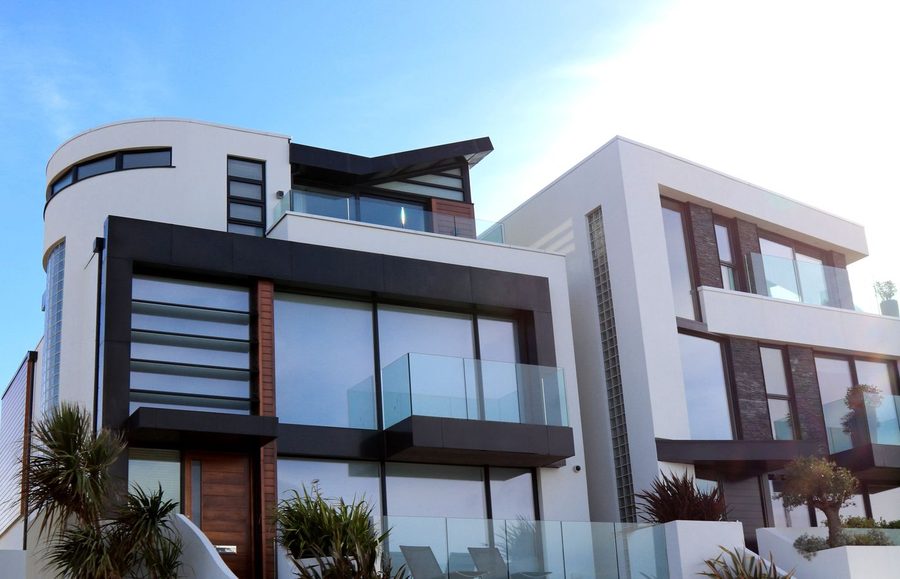 Contemporary architectural residence with glass facades